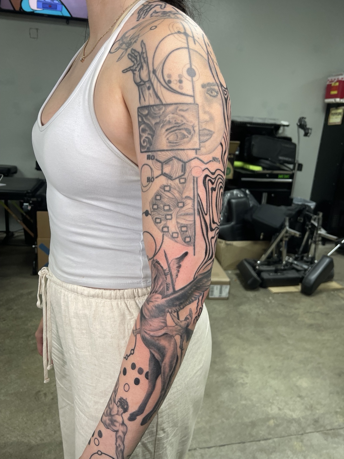 Patchwork illustrative arm alternate view