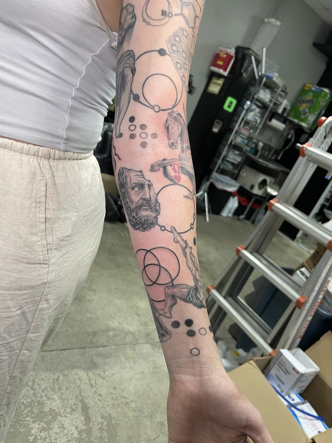 Patchwork illustrative arm alternate view