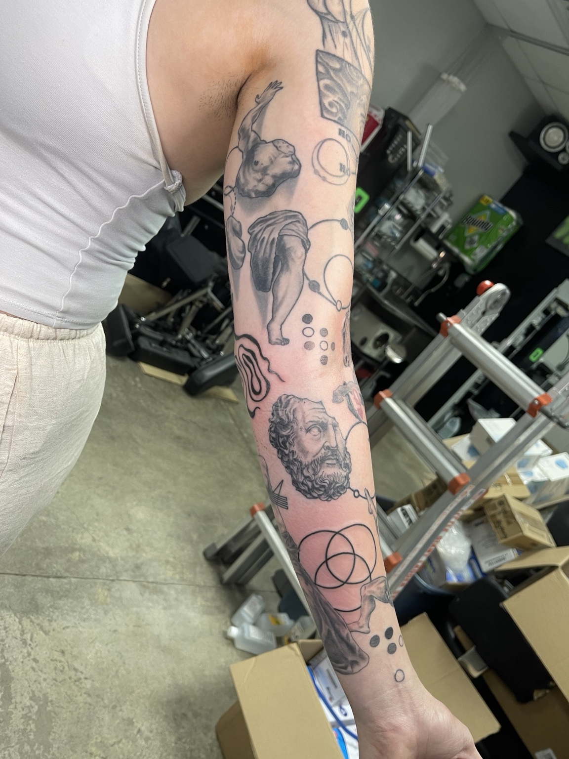 Patchwork illustrative arm additional view