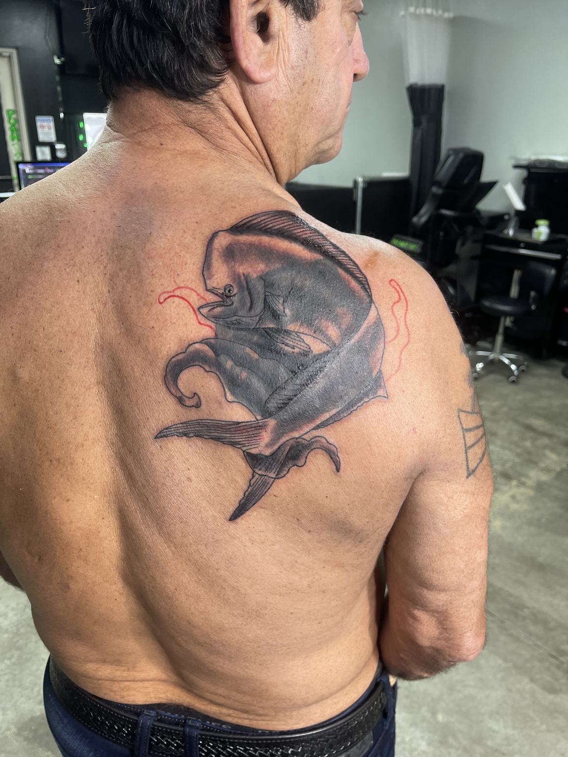 Shoulder tattoo intermediate stage