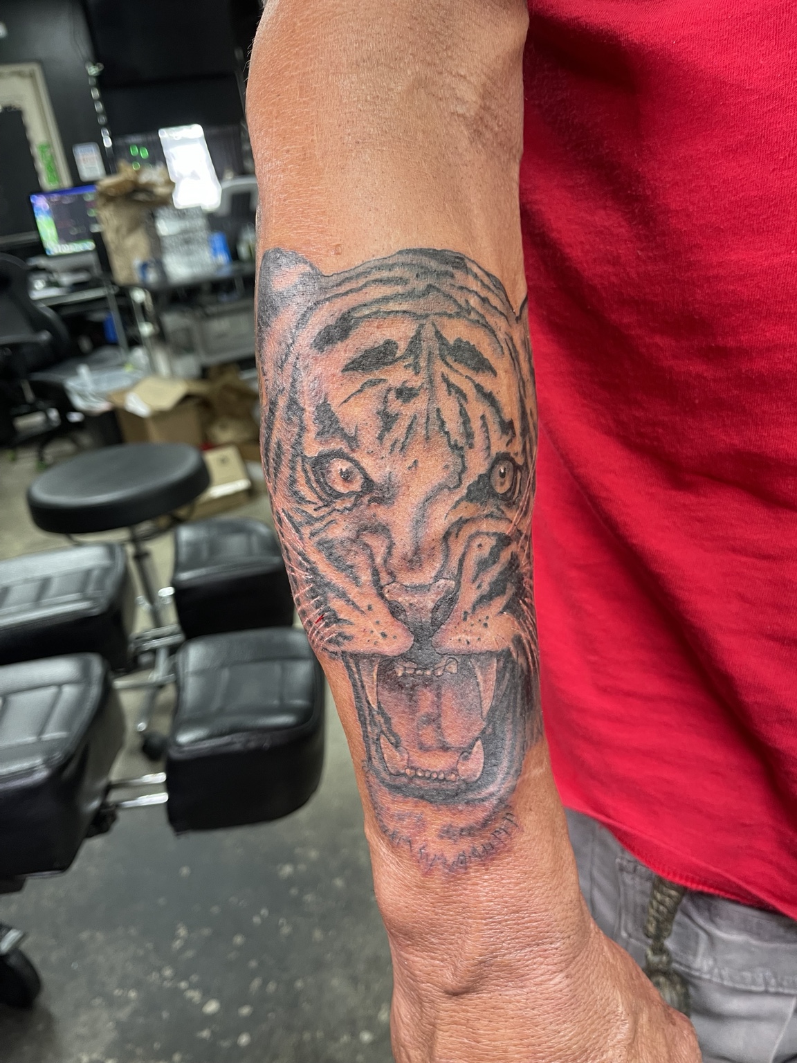 Tiger forearm tattoo alternate view
