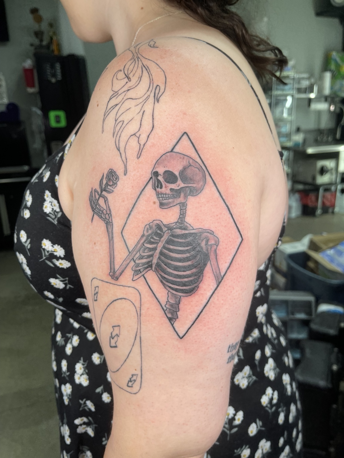 Skeleton upper arm tattoo primary view