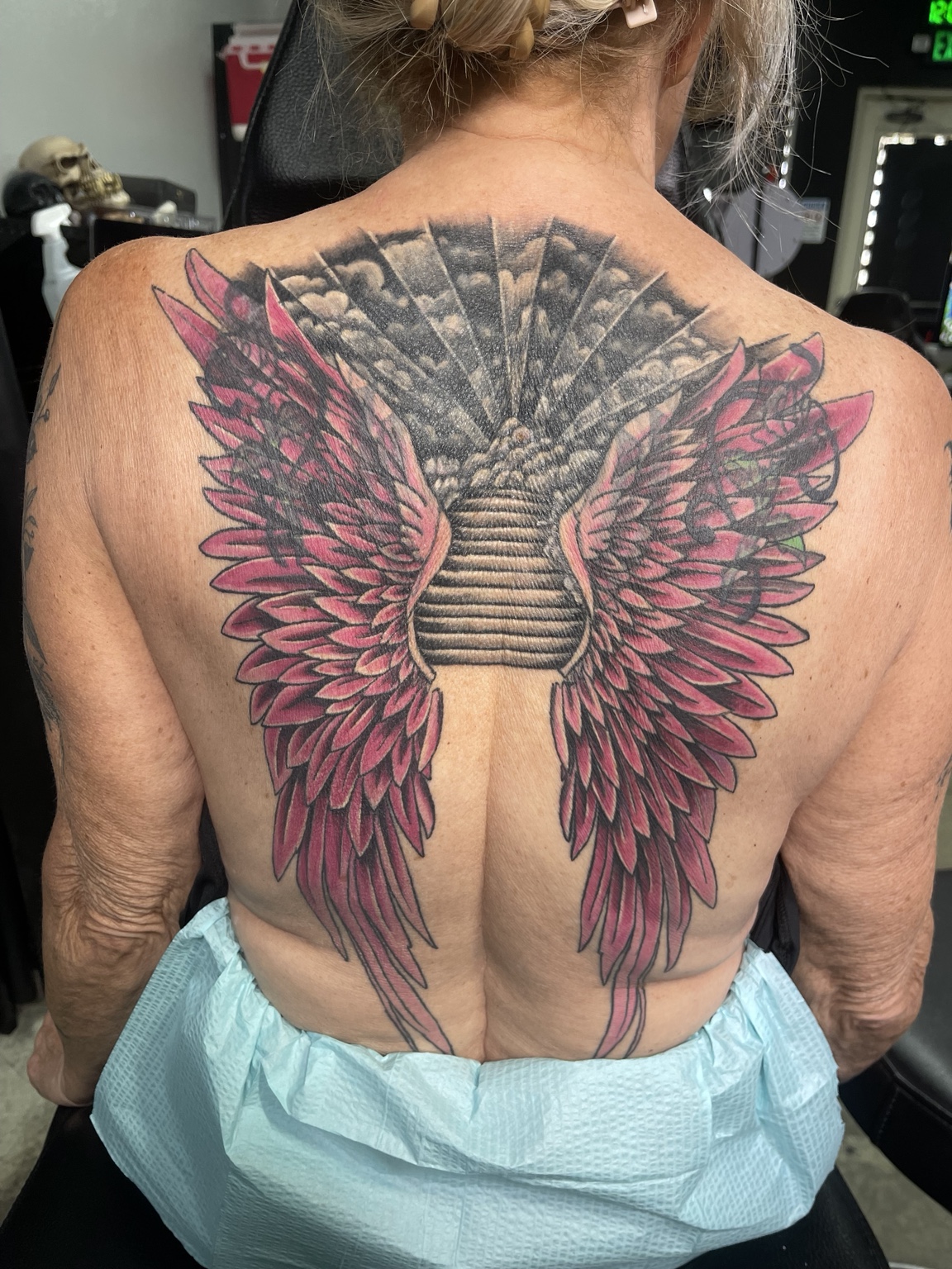 Wing back tattoo project view two