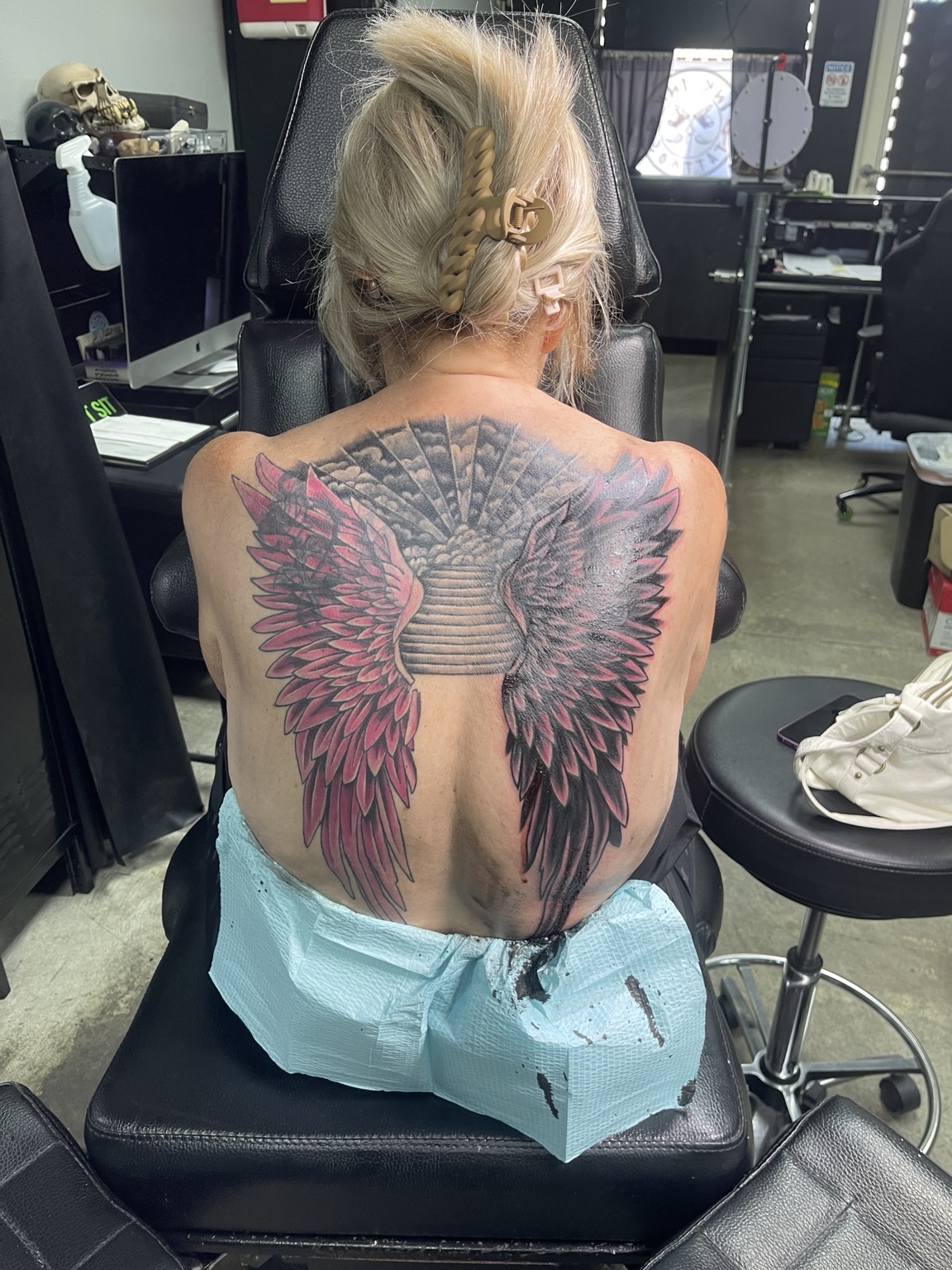 Wing back tattoo project view three