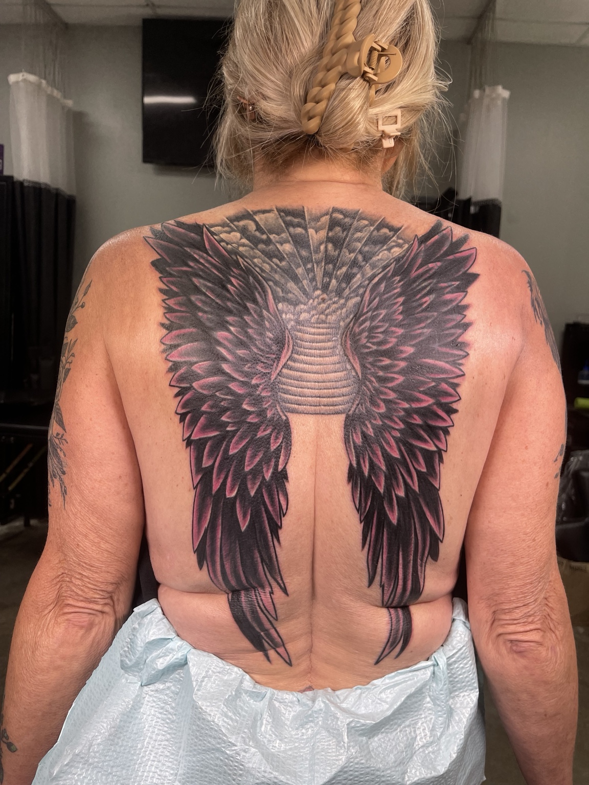 Wing back tattoo project view four